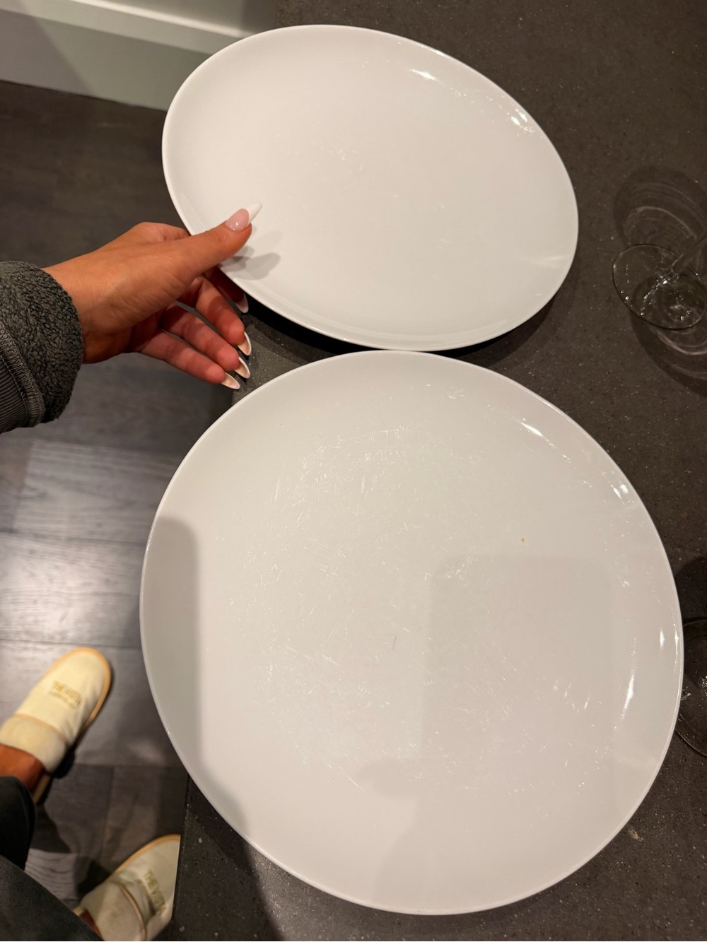 White Ceramic Dinner Plates - Set of 2 CRATE AND BARREL 12 inch